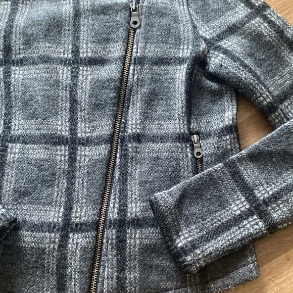 Joie Etesse Wool Felted Moto Jacket Coatigan Gray Plaid Asymetrical Small - Picture 5 of 8